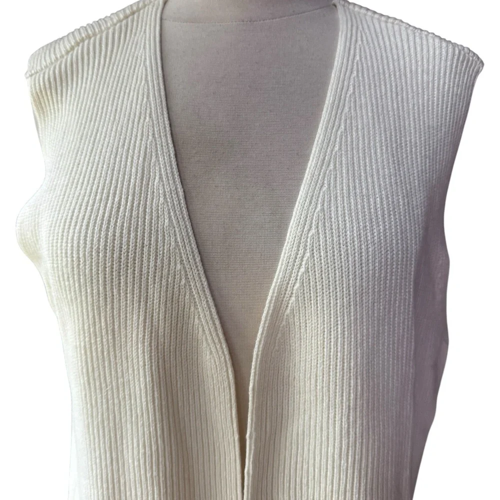 Deadstock 1980s/90s Liz & Co. 100% Cotton Off White Ribbed‎ Open Cardigan